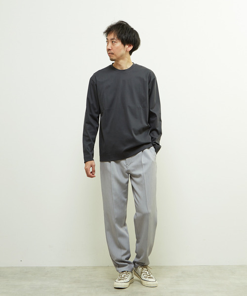 MEN'S MELROSE（メンズメルローズ）の「マーセライズドスムースクルーネックロングスリーブTシャツ（Tシャツ/カットソー・メンズ・チャコールグレー/ベージュ/ホワイト・3/4/2）」の5枚目の写真