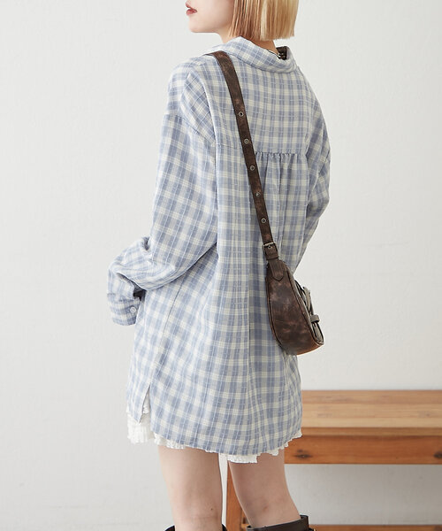 w closet(ダブルクローゼット)の「【2SETアイテム】ビスチェ付チェックシャツ(シャツ/ブラウス・レディース・ブルー/パープル/ブラック・FREE)」の8枚目の写真