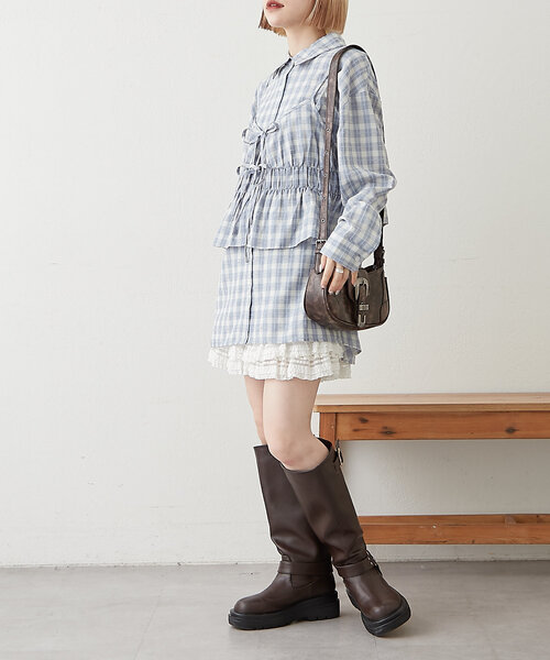 w closet(ダブルクローゼット)の「【2SETアイテム】ビスチェ付チェックシャツ(シャツ/ブラウス・レディース・ブルー/パープル/ブラック・FREE)」の12枚目の写真