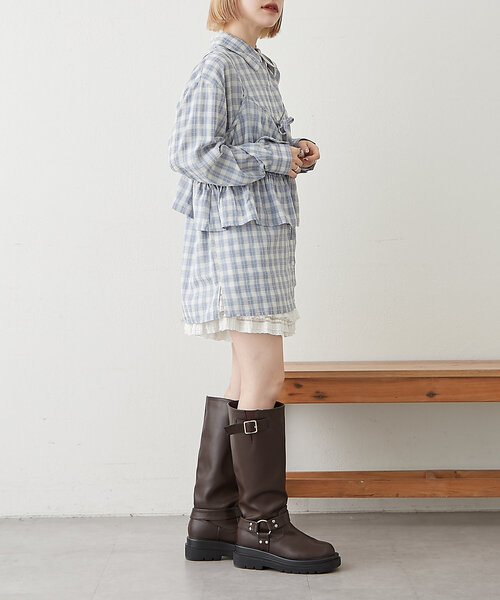 w closet(ダブルクローゼット)の「【2SETアイテム】ビスチェ付チェックシャツ(シャツ/ブラウス・レディース・ブルー/パープル/ブラック・FREE)」の13枚目の写真