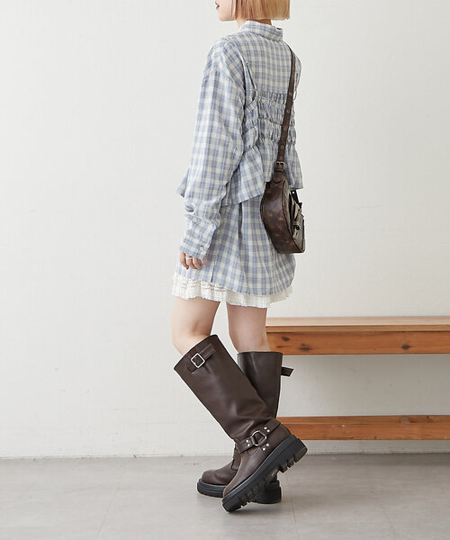 w closet(ダブルクローゼット)の「【2SETアイテム】ビスチェ付チェックシャツ(シャツ/ブラウス・レディース・ブルー/パープル/ブラック・FREE)」の14枚目の写真