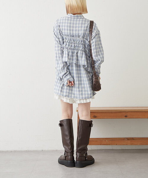 w closet(ダブルクローゼット)の「【2SETアイテム】ビスチェ付チェックシャツ(シャツ/ブラウス・レディース・ブルー/パープル/ブラック・FREE)」の15枚目の写真