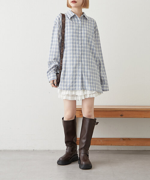 w closet(ダブルクローゼット)の「【2SETアイテム】ビスチェ付チェックシャツ(シャツ/ブラウス・レディース・ブルー/パープル/ブラック・FREE)」の17枚目の写真