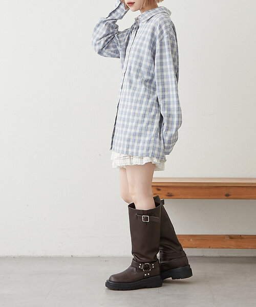 w closet(ダブルクローゼット)の「【2SETアイテム】ビスチェ付チェックシャツ(シャツ/ブラウス・レディース・ブルー/パープル/ブラック・FREE)」の18枚目の写真