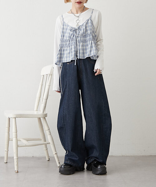 w closet(ダブルクローゼット)の「【2SETアイテム】ビスチェ付チェックシャツ(シャツ/ブラウス・レディース・ブルー/パープル/ブラック・FREE)」の20枚目の写真