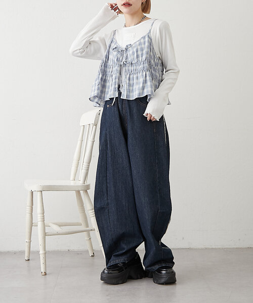 w closet(ダブルクローゼット)の「【2SETアイテム】ビスチェ付チェックシャツ(シャツ/ブラウス・レディース・ブルー/パープル/ブラック・FREE)」の21枚目の写真