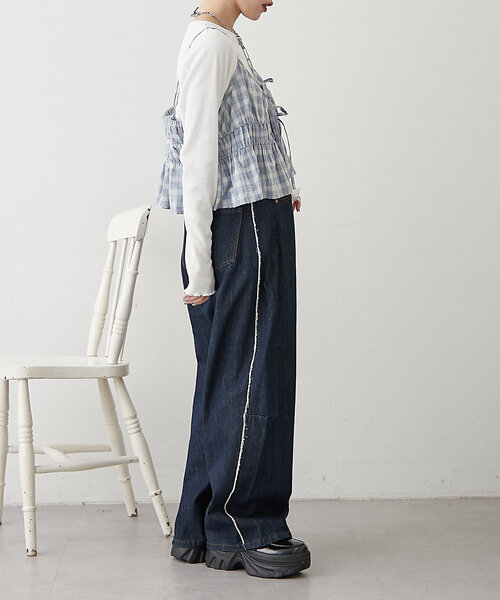 w closet(ダブルクローゼット)の「【2SETアイテム】ビスチェ付チェックシャツ(シャツ/ブラウス・レディース・ブルー/パープル/ブラック・FREE)」の22枚目の写真