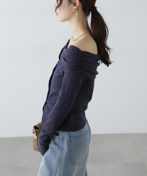 FREE'S MART（フリーズマート）の「◆ボーダーオフショル前スリットカットソー（Tシャツ/カットソー・レディース・ネイビー/ホワイト系その他/ホワイト・FREE）」の18枚目の写真