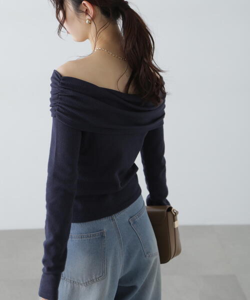 FREE'S MART（フリーズマート）の「◆ボーダーオフショル前スリットカットソー（Tシャツ/カットソー・レディース・ネイビー/ホワイト系その他/ホワイト・FREE）」の16枚目の写真