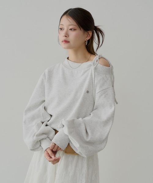 Chico 【7分袖】肩リボンワンショルルーズスウェット ピンク 7分袖】肩リボンワンショルルーズスウェット | Chico(チコ