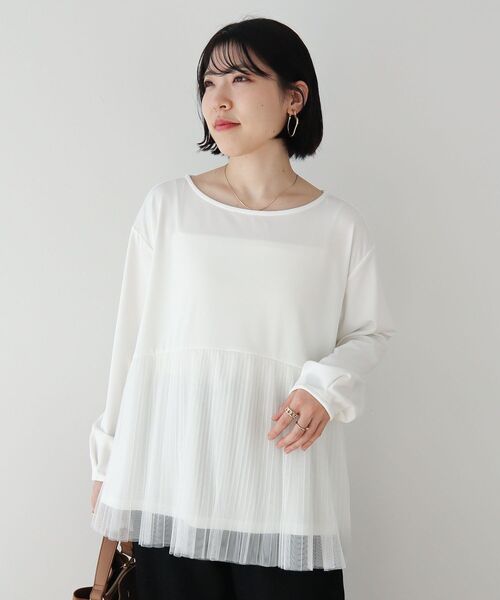 セール】プリーツチュールドッキングプルオーバー（Tシャツ