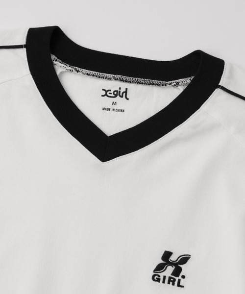 X-girl（エックスガール）の「STRIPED SLEEVE BIG TEE DRESS（ワンピース・レディース・ホワイト/ブラック/ブラウン・M/S）」の5枚目の写真