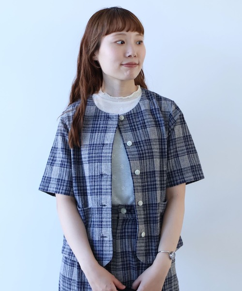 コットン/リネン washer CHECK ノーカラーシャツ bulle de savon（ビュルデサボン）の「△コットン/リネン washer