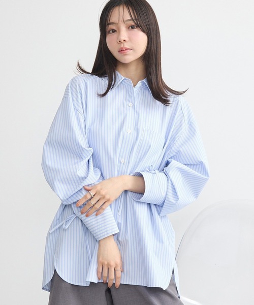 earth music&ecology（アースミュージックアンドエコロジー）の「バックドロストオーバーシャツ（シャツ/ブラウス・レディース・グリーン系その他3/ブルー系その他6/オフホワイト/ブルー・FREE）」の4枚目の写真