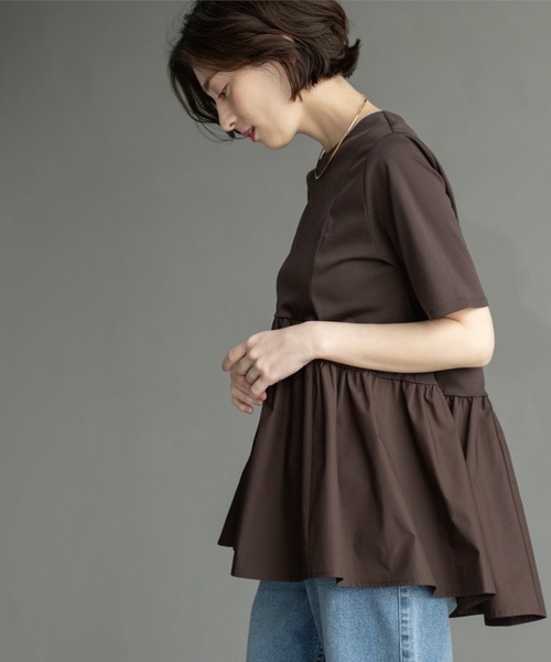 OPAQUE.CLIP（オペークドットクリップ）の「ペプラムドッキングカットソー【洗濯機洗い可】（Tシャツ/カットソー・レディース・ブラック/ブラウン系その他/チャコールグレー/ホワイト・36/38/40/34/42）」の18枚目の写真