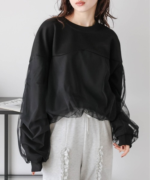 セール】チュールレイヤードプルオーバー（Tシャツ/カットソー