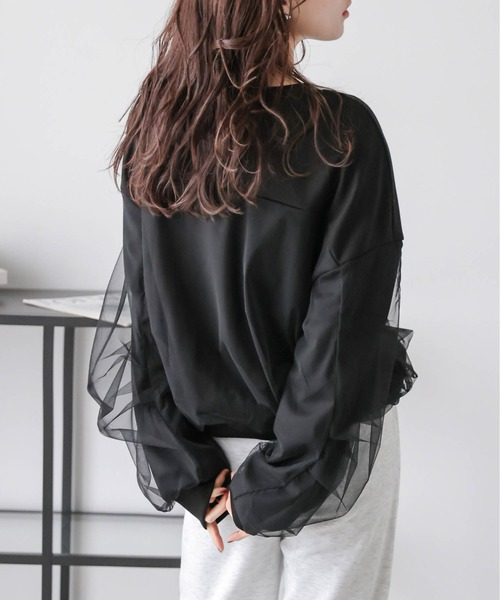 AMELY(エミリー)の「チュールレイヤードプルオーバー(Tシャツ/カットソー・レディース・ホワイト/ベージュ/ブラック・フリー)」の11枚目の写真