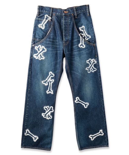 amok（アモク）の「HAND PAINTING DENIM PANTS（デニムパンツ・メンズ・ライトインディゴブルー/インディゴブルー・S/M/L）」の6枚目の写真