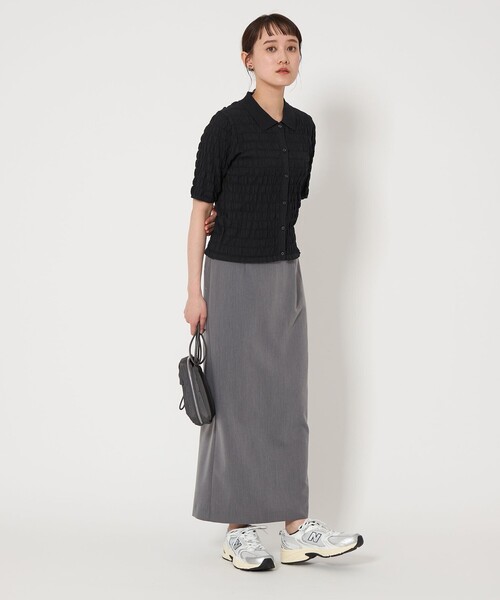 green label relaxing(グリーンレーベルリラクシング)の「シャーリング ポロニット カーディガン -ウォッシャブル-(カーディガン/ボレロ・レディース・オフホワイト/ネイビー/イエロー・FREE)」の7枚目の写真