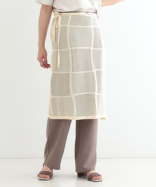 Cutie Blonde（キューティーブロンド）の「パッチワーク風ニット 巻きスカート（スカート・レディース・ブラック/アイボリー・00）」の7枚目の写真