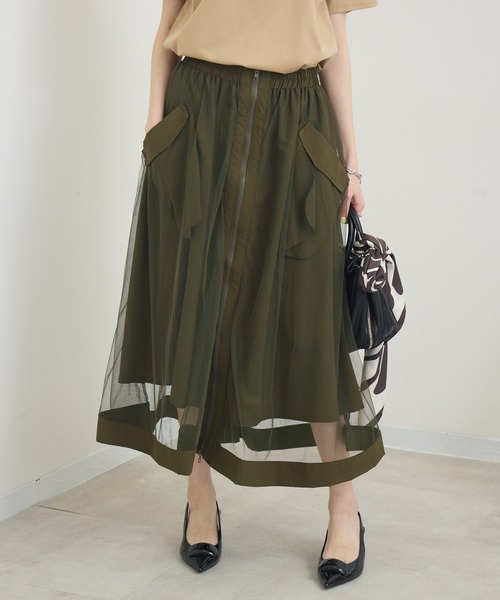 Paradise Picnic（パラダイスピクニック）の「ZIP使いチュール重ねスカート（スカート・レディース・ブラック/チャコールグレー/カーキ・FREE）」の3枚目の写真