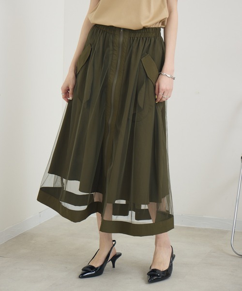 Paradise Picnic（パラダイスピクニック）の「ZIP使いチュール重ねスカート（スカート・レディース・ブラック/チャコールグレー/カーキ・FREE）」の19枚目の写真