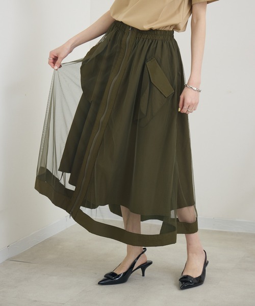 Paradise Picnic（パラダイスピクニック）の「ZIP使いチュール重ねスカート（スカート・レディース・ブラック/チャコールグレー/カーキ・FREE）」の20枚目の写真