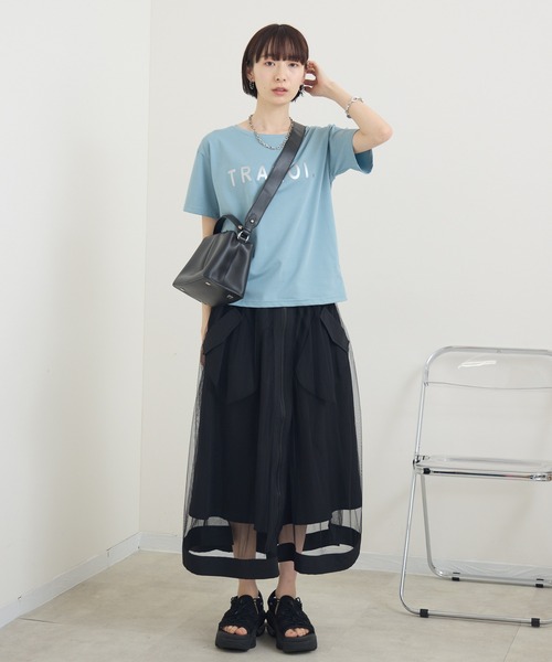 Paradise Picnic（パラダイスピクニック）の「ZIP使いチュール重ねスカート（スカート・レディース・ブラック/チャコールグレー/カーキ・FREE）」の8枚目の写真