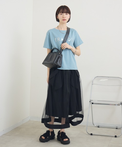 Paradise Picnic（パラダイスピクニック）の「ZIP使いチュール重ねスカート（スカート・レディース・ブラック/チャコールグレー/カーキ・FREE）」の9枚目の写真