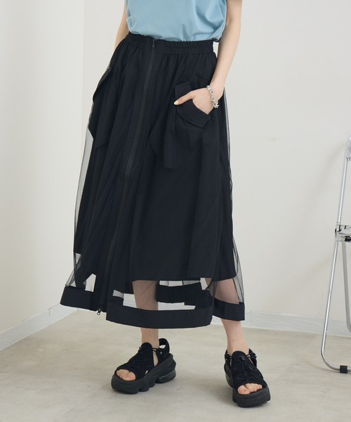 Paradise Picnic（パラダイスピクニック）の「ZIP使いチュール重ねスカート（スカート・レディース・ブラック/チャコールグレー/カーキ・FREE）」の13枚目の写真