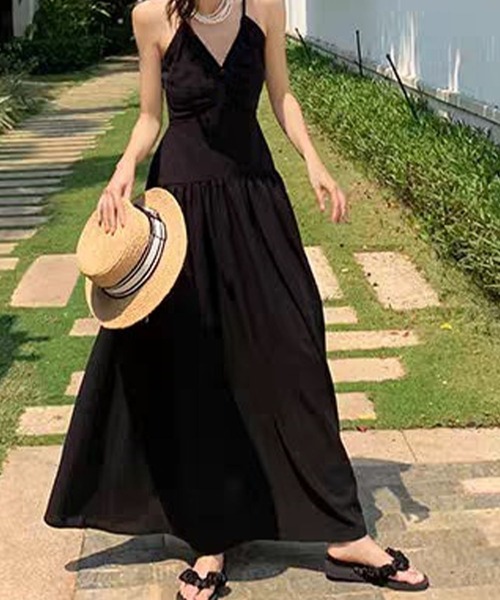 セール】バックシャンリボン ロングフレアワンピース（ワンピース