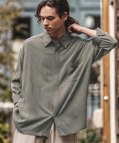 CAMBIO（カンビオ）の「ms6055-Linen Rayon Fly Front 3-4 Sleeve Shirts 七分袖シャツ（シャツ/ブラウス・メンズ・ダークカーキ/ブラック/キナリ・S/M/L）」の3枚目の写真