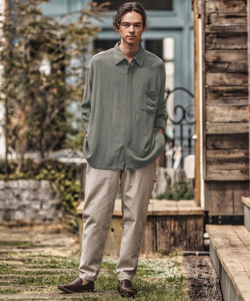 CAMBIO（カンビオ）の「ms6055-Linen Rayon Fly Front 3-4 Sleeve Shirts 七分袖シャツ（シャツ/ブラウス・メンズ・ダークカーキ/ブラック/キナリ・S/M/L）」の7枚目の写真