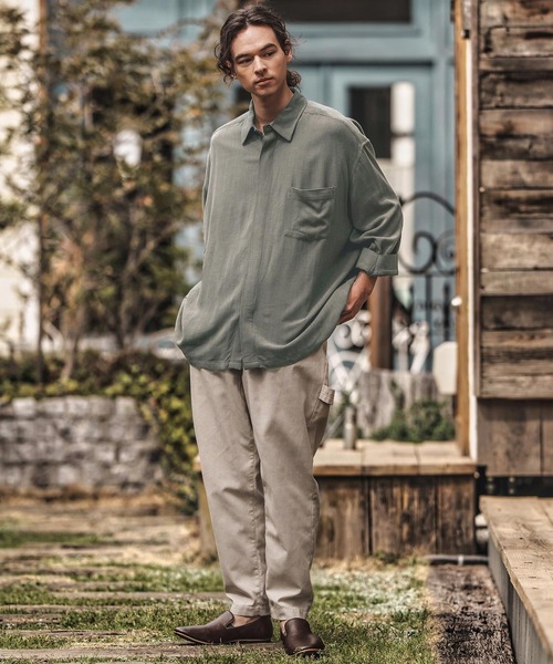 CAMBIO（カンビオ）の「ms6055-Linen Rayon Fly Front 3-4 Sleeve Shirts 七分袖シャツ（シャツ/ブラウス・メンズ・ダークカーキ/ブラック/キナリ・S/M/L）」の9枚目の写真
