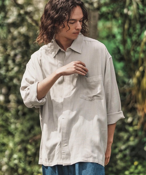 CAMBIO（カンビオ）の「ms6055-Linen Rayon Fly Front 3-4 Sleeve Shirts 七分袖シャツ（シャツ/ブラウス・メンズ・ダークカーキ/ブラック/キナリ・S/M/L）」の11枚目の写真