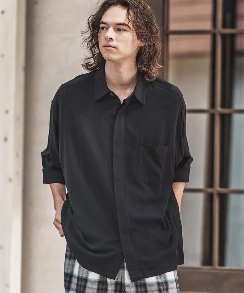 CAMBIO（カンビオ）の「ms6055-Linen Rayon Fly Front 3-4 Sleeve Shirts 七分袖シャツ（シャツ/ブラウス・メンズ・ダークカーキ/ブラック/キナリ・S/M/L）」の16枚目の写真