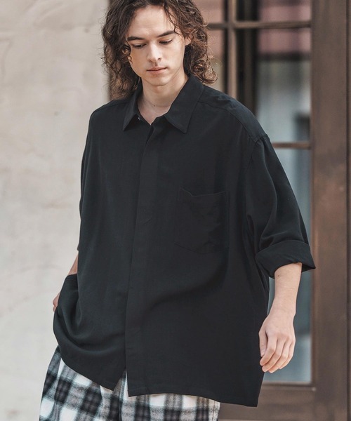 CAMBIO（カンビオ）の「ms6055-Linen Rayon Fly Front 3-4 Sleeve Shirts 七分袖シャツ（シャツ/ブラウス・メンズ・ダークカーキ/ブラック/キナリ・S/M/L）」の18枚目の写真