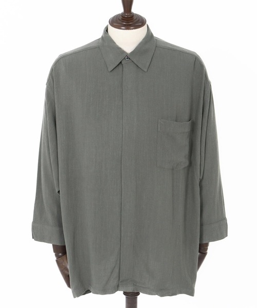 CAMBIO（カンビオ）の「ms6055-Linen Rayon Fly Front 3-4 Sleeve Shirts 七分袖シャツ（シャツ/ブラウス・メンズ・ダークカーキ/ブラック/キナリ・S/M/L）」の22枚目の写真