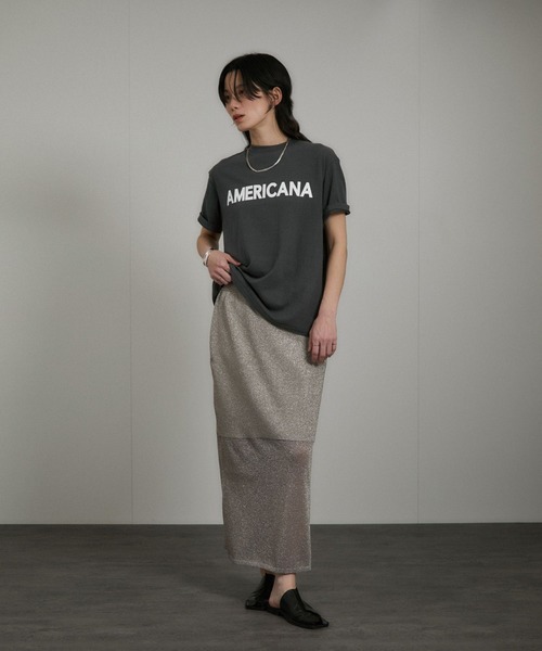 Americana（アメリカーナ）】ラフィー丸胴 ロゴプリントTシャツ