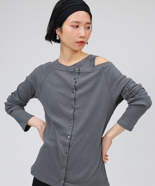 BABYLONE（バビロン）の「ヴィンテージライトリブカーディガン（カーディガン/ボレロ・レディース・チャコール/サンドベージュ/ブラック・フリー）」の3枚目の写真