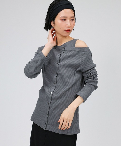 BABYLONE（バビロン）の「ヴィンテージライトリブカーディガン（カーディガン/ボレロ・レディース・チャコール/サンドベージュ/ブラック・フリー）」の6枚目の写真