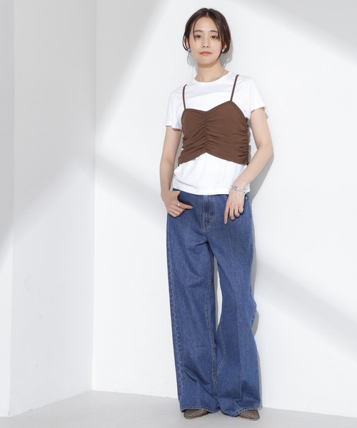 NANO universe(ナノユニバース)の「シャーリングビスチェセットカットトップス(Tシャツ/カットソー・レディース・ブラウン/アイボリー/ブラック・FREE)」の15枚目の写真