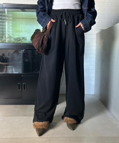 セール】【UNISEX】 カラー タック ワイドパンツ（スウェット