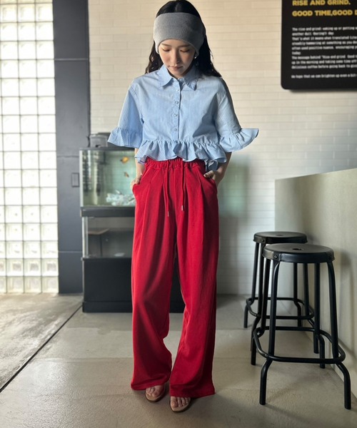 Kotoe(コトエ)の「【UNISEX】 カラー タック ワイドパンツ (ロング丈)(スウェットパンツ・レディース・グリーン/レッド/ブラック・FREE)」の13枚目の写真
