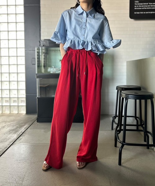 Kotoe(コトエ)の「【UNISEX】 カラー タック ワイドパンツ (ロング丈)(スウェットパンツ・レディース・グリーン/レッド/ブラック・FREE)」の14枚目の写真