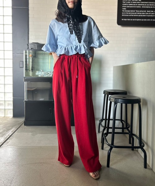 Kotoe(コトエ)の「【UNISEX】 カラー タック ワイドパンツ (ロング丈)(スウェットパンツ・レディース・グリーン/レッド/ブラック・FREE)」の17枚目の写真