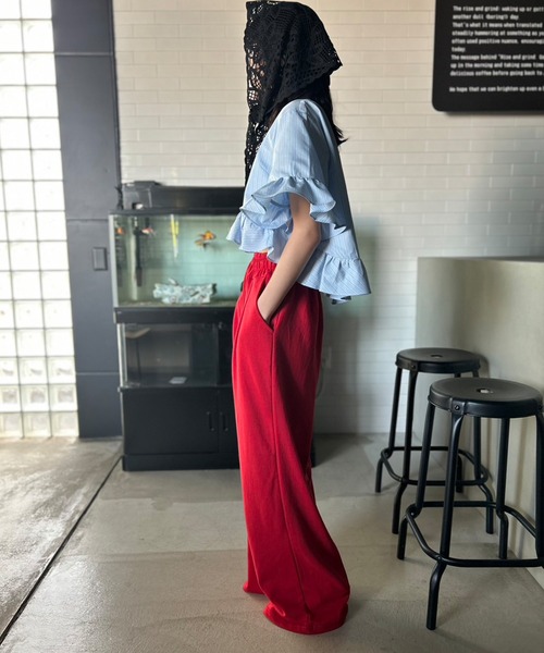 Kotoe(コトエ)の「【UNISEX】 カラー タック ワイドパンツ (ロング丈)(スウェットパンツ・レディース・グリーン/レッド/ブラック・FREE)」の20枚目の写真