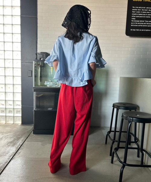 Kotoe(コトエ)の「【UNISEX】 カラー タック ワイドパンツ (ロング丈)(スウェットパンツ・レディース・グリーン/レッド/ブラック・FREE)」の21枚目の写真