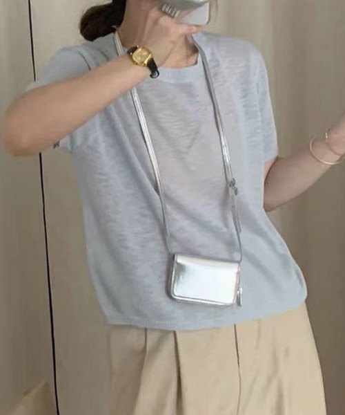 BANICO(バニコ)の「シンプル半袖ニットトップス (SS)(ニット/セーター・レディース・オフホワイト/ブルー/ライトグレー/ブラック/ダークグレー・FREE)」の22枚目の写真