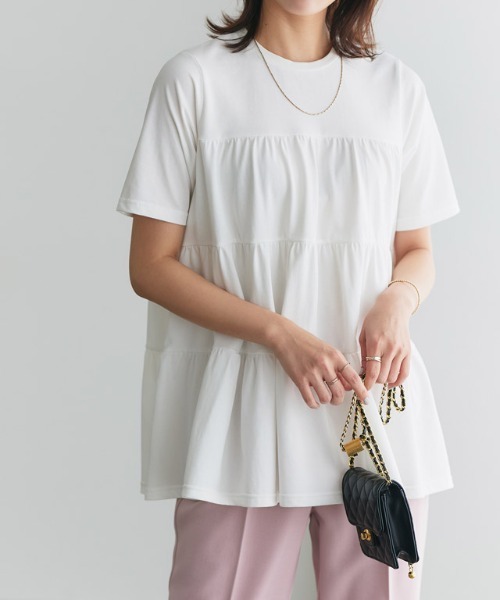 Pierrot(ピエロ)の「イージーケアティアード半袖Tシャツ(Tシャツ/カットソー・レディース・チャコール/ネイビー/ブラック/オフホワイト・PM/M/L)」の13枚目の写真